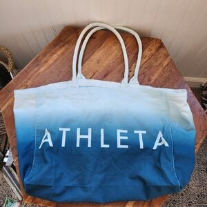 ATHLETA Blue Ombre 100% Cotton Top Handle Beach Tote Bag One Size